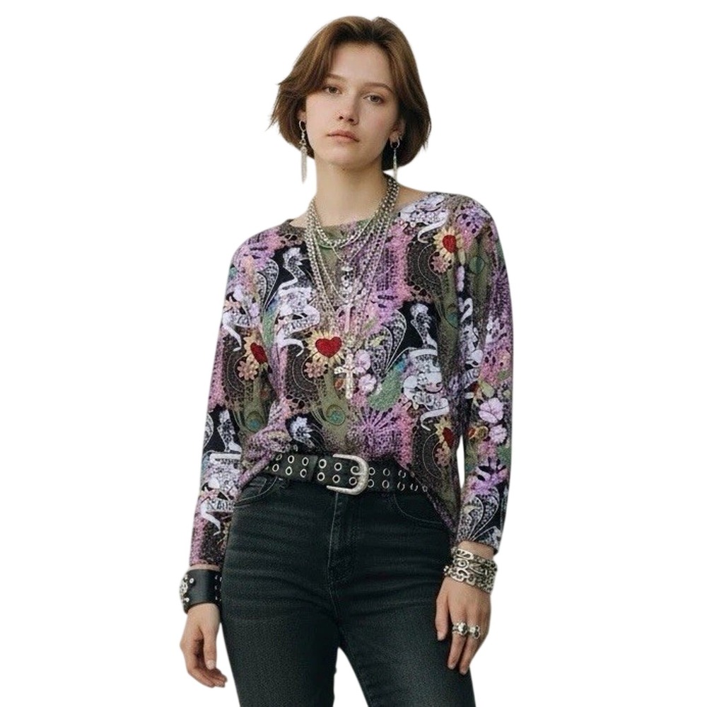 Rare Vintage Y2K Betsey Johnson "Viva El Amor" Sacred Heart‎ Top - Large